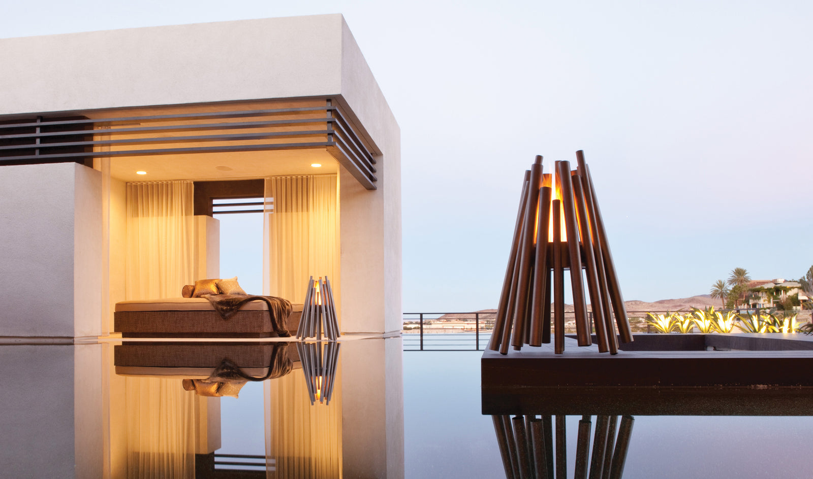 EcoSmart Stix beside a modern pool